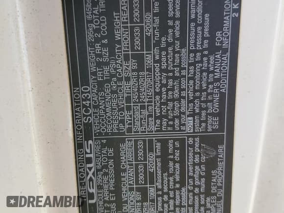 ✅ 2004 Lexus SC 430 • VIN: JTHFN48Y740055935 • Lot: 48596175. Listed on Copart with 152,085 mi. Free auction sales archive from the USA and detailed vehicle history report at DreamBid. Image 13.