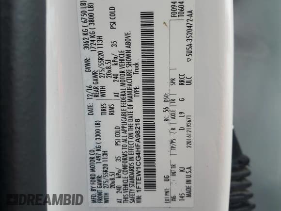 ✅ 2017 Ford F-150 XL • VIN: 1FTEW1CG4HFA98218 • Лот: 90860755. Опубликован ранее на Copart с пробегом 185 157 миль. Бесплатный доступ к архиву аукционных продаж из США и подробный отчёт об истории автомобиля на DreamBid. Изображение 12.