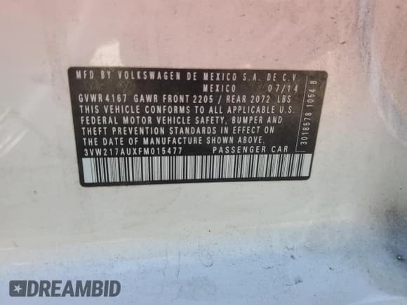 ✅ 2015 Volkswagen Golf TSI S • VIN: 3VW217AUXFM015477 • Lot: 82694065. Wystawiony na Copart z przebiegiem 158 739 mil. Bezpłatny archiwum sprzedaży aukcyjnych z USA i szczegółowy raport historii pojazdu na DreamBid. Zdjęcie 12.
