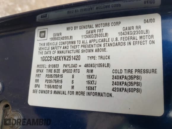 ✅ 2000 Chevrolet S-10 LS • VIN: 1GCCS145XYK251420 • Лот: 41415213. Опубликован ранее на IAAI с пробегом 145 683 миль. Бесплатный доступ к архиву аукционных продаж из США и подробный отчёт об истории автомобиля на DreamBid. Изображение 9.