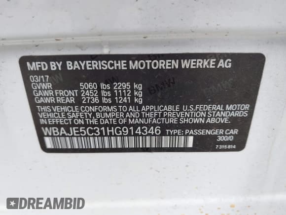 ✅ 2017 BMW 5 Series 540i • VIN: WBAJE5C31HG914346 • Лот: 41828268. Опубликован ранее на IAAI с пробегом 96 686 миль. Бесплатный доступ к архиву аукционных продаж из США и подробный отчёт об истории автомобиля на DreamBid. Изображение 9.