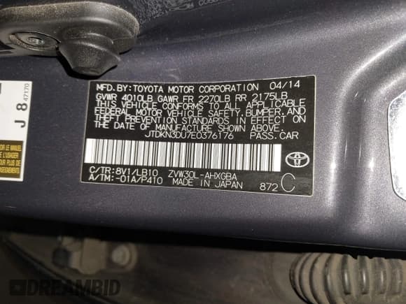 ✅ 2014 Toyota Prius Two • VIN: JTDKN3DU7E0376176 • Lot: 43269648. Listed on IAAI with 97,815 mi. Free auction sales archive from the USA and detailed vehicle history report at DreamBid. Image 9.