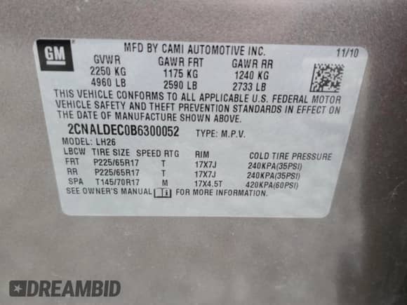 2011 Chevrolet Equinox 1LT with VIN 2CNALDEC0B6300052, listed as a Copart auction lot 85419545 with 133,370 mi miles and Non repairable. Bid and sale history available at DreamBid. Image 13.