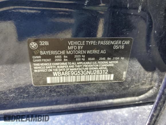 ✅ 2016 BMW 3 Series 328i • VIN: WBA8E9G53GNU28312 • Lot: 60269325. Listed on Copart with 69,724 mi. Free auction sales archive from the USA and detailed vehicle history report at DreamBid. Image 12.