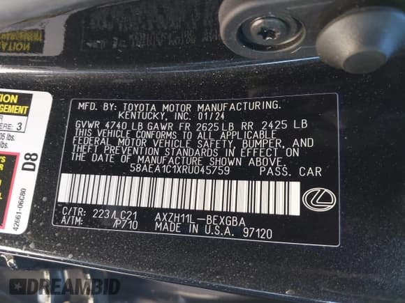 ✅ 2024 Lexus ES 300h Luxury • VIN: 58AEA1C1XRU045759 • Lot: 40873012. Listed on IAAI with 9,275 mi. Free auction sales archive from the USA and detailed vehicle history report at DreamBid. Image 9.