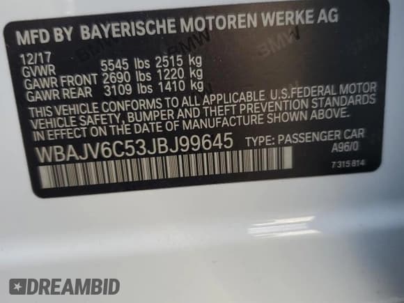 ✅ 2018 BMW 6 Series 640i xDrive • VIN: WBAJV6C53JBJ99645 • Lot: 91921365. Listed on Copart with 47,004 mi. Free auction sales archive from the USA and detailed vehicle history report at DreamBid. Image 12.