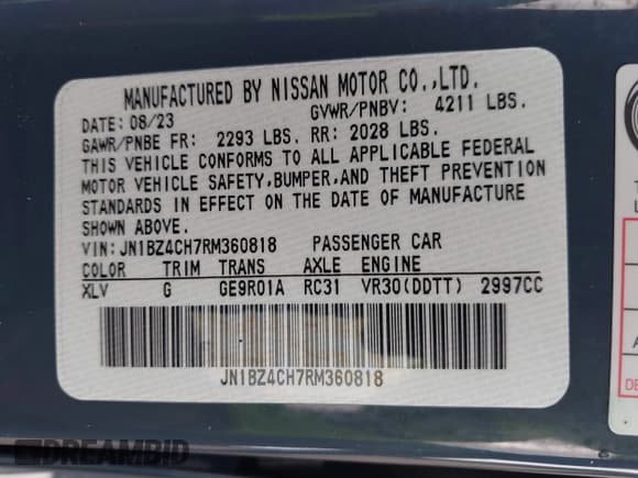 ✅ 2024 Nissan Z Nismo • VIN: JN1BZ4CH7RM360818 • Lot: 42733312. Listed on IAAI with 3,306 mi. Free auction sales archive from the USA and detailed vehicle history report at DreamBid. Image 9.