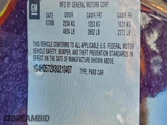 ✅ 2008 Buick Lucerne CXL • VIN: 1G4HD572X8U210407 • Lot: 95252215. Wystawiony na Copart z przebiegiem 153 921 mil. Bezpłatny archiwum sprzedaży aukcyjnych z USA i szczegółowy raport historii pojazdu na DreamBid. Zdjęcie 12.