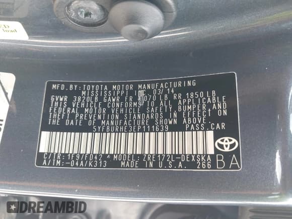 ✅ 2014 Toyota Corolla LE • VIN: 5YFBURHE3EP111639 • Lot: 43539361. Wystawiony na IAAI z przebiegiem 163 812 mil. Bezpłatny archiwum sprzedaży aukcyjnych z USA i szczegółowy raport historii pojazdu na DreamBid. Zdjęcie 9.