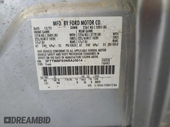 ✅ 2022 Ford Maverick XL • VIN: 3FTTW8F93NRA25014 • Lot: 65328345. Wystawiony na Copart z przebiegiem 63 697 mil. Bezpłatny archiwum sprzedaży aukcyjnych z USA i szczegółowy raport historii pojazdu na DreamBid. Zdjęcie 12.