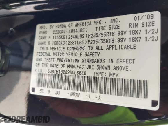 ✅ 2009 Acura RDX • VIN: 5J8TB18249A006640 • Lot: 41905015. Wystawiony na IAAI z przebiegiem 206 914 mil. Bezpłatny archiwum sprzedaży aukcyjnych z USA i szczegółowy raport historii pojazdu na DreamBid. Zdjęcie 9.