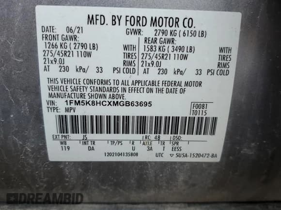 ✅ 2021 Ford Explorer Platinum • VIN: 1FM5K8HCXMGB63695 • Lot: 52802925. Wystawiony na Copart z przebiegiem 42 766 mil. Bezpłatny archiwum sprzedaży aukcyjnych z USA i szczegółowy raport historii pojazdu na DreamBid. Zdjęcie 13.