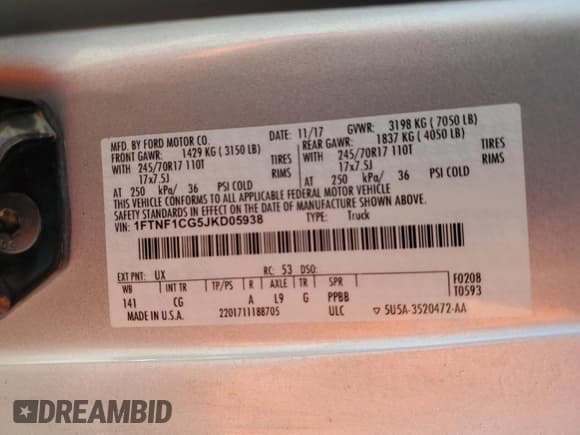 ✅ 2018 Ford F-150 XL • VIN: 1FTNF1CG5JKD05938 • Lot: 86459975. Listed on Copart with 132,660 mi. Free auction sales archive from the USA and detailed vehicle history report at DreamBid. Image 13.