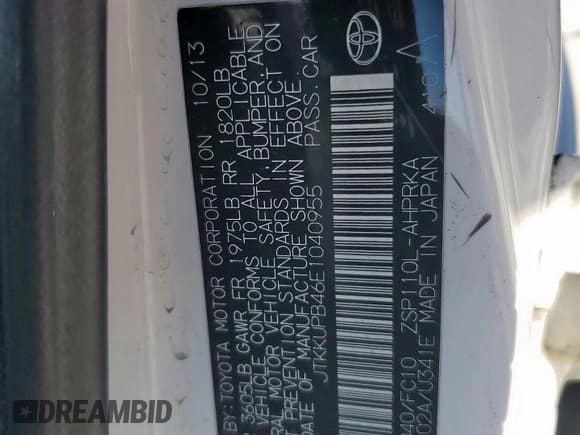 ✅ 2014 Scion xD • VIN: JTKKUPB46E1040955 • Lot: 91212275. Listed on Copart with 171,769 mi. Free auction sales archive from the USA and detailed vehicle history report at DreamBid. Image 12.