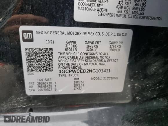 2022 Chevrolet Silverado 1500 LT z VIN 3GCPWCED2NG101411, wystawiony jako Copart lot #84954005 z przebiegiem 98 607 mil mil oraz Szkoda całkowita • Salvage title. Historia ofert i sprzedaży dostępna na DreamBid. Obrazek 12.