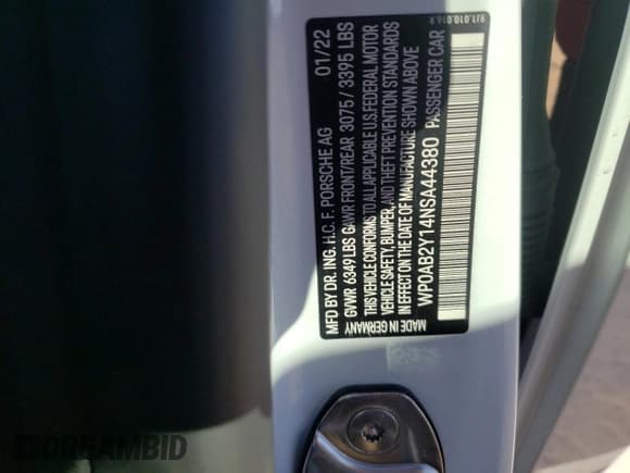 ✅ 2022 Porsche Taycan 4S • VIN: WP0AB2Y14NSA44380 • Lot: 68717622. Listed on Copart with Not provided. Free auction sales archive from the USA and detailed vehicle history report at DreamBid. Image 14.