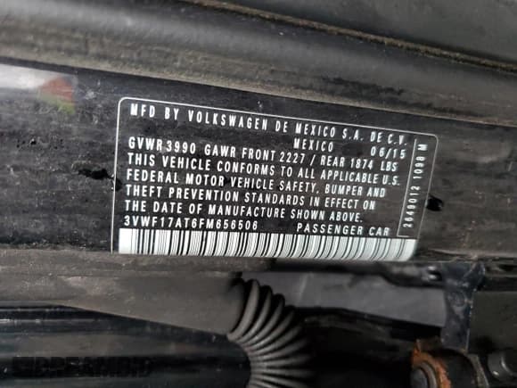 ✅ 2015 Volkswagen Beetle Fleet Edition • VIN: 3VWF17AT6FM656506 • Lot: 52635545. Listed on Copart with 146,347 mi. Free auction sales archive from the USA and detailed vehicle history report at DreamBid. Image 12.