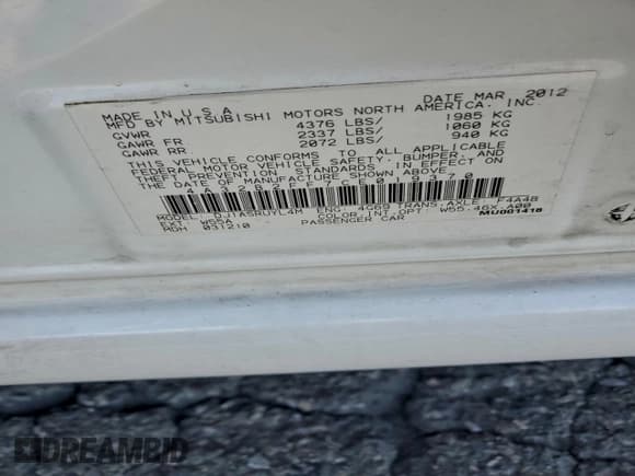 ✅ 2012 Mitsubishi Galant FE • VIN: 4A32B2FF7CE019370 • Lot: 93980865. Wystawiony na Copart z przebiegiem 139 364 mil. Bezpłatny archiwum sprzedaży aukcyjnych z USA i szczegółowy raport historii pojazdu na DreamBid. Zdjęcie 12.