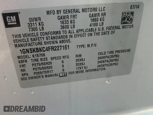 ✅ 2015 Chevrolet Tahoe LT • VIN: 1GNSKBKC4FR227161 • Lot: 86275255. Listed on Copart with 195,627 mi. Free auction sales archive from the USA and detailed vehicle history report at DreamBid. Image 13.