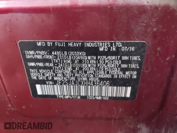 2017 Subaru Forester Limited with VIN JF2SJAJCXHH436406, listed as a IAAI auction lot 43317682 with 188,557 mi miles and . Bid and sale history available at DreamBid. Image 9.