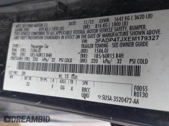 ✅ 2014 Ford Fiesta S • VIN: 3FADP4TJXEM179327 • Lot: 42638557. Listed on IAAI with 274,093 mi. Free auction sales archive from the USA and detailed vehicle history report at DreamBid. Image 9.