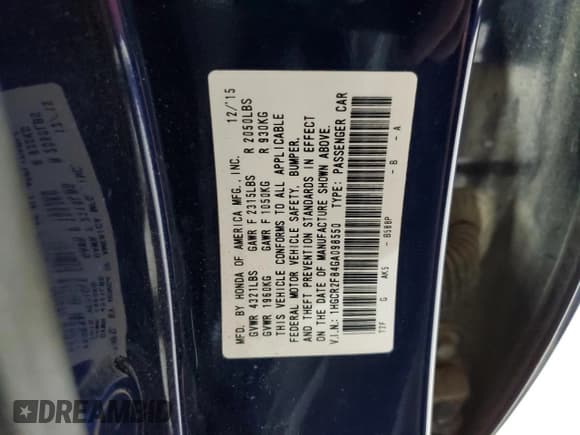 ✅ 2016 Honda Accord EX-L • VIN: 1HGCR2F84GA098550 • Lot: 85975754. Listed on Copart with 168,843 mi. Free auction sales archive from the USA and detailed vehicle history report at DreamBid. Image 12.