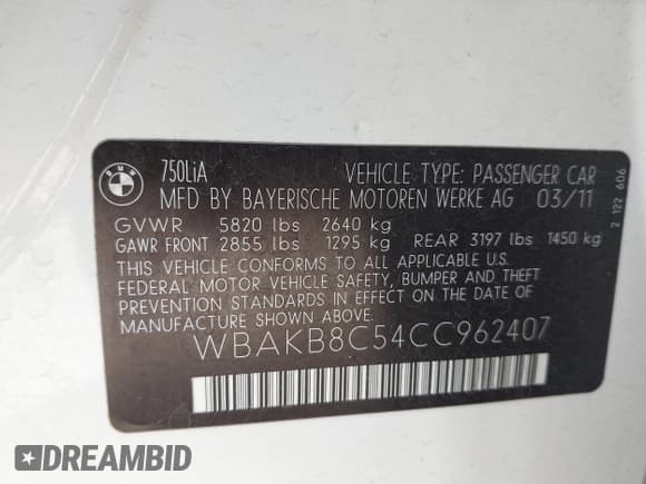 ✅ 2012 BMW 7 Series 750Li • VIN: WBAKB8C54CC962407 • Lot: 42750511. Wystawiony na IAAI z przebiegiem 74 191 mil. Bezpłatny archiwum sprzedaży aukcyjnych z USA i szczegółowy raport historii pojazdu na DreamBid. Zdjęcie 9.