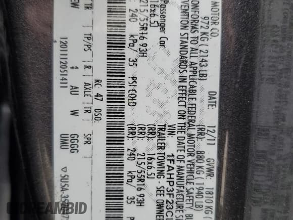 ✅ 2012 Ford Focus SE • VIN: 1FAHP3F23CL310838 • Lot: 82327225. Wystawiony na Copart z przebiegiem 187 494 mil. Bezpłatny archiwum sprzedaży aukcyjnych z USA i szczegółowy raport historii pojazdu na DreamBid. Zdjęcie 13.