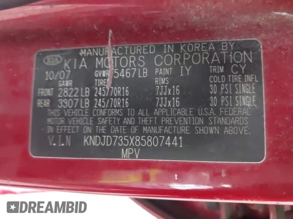 ✅ 2008 Kia Sorento LX • VIN: KNDJD735X85807441 • Lot: 42158485. Wystawiony na IAAI z przebiegiem 196 230 mil. Bezpłatny archiwum sprzedaży aukcyjnych z USA i szczegółowy raport historii pojazdu na DreamBid. Zdjęcie 9.