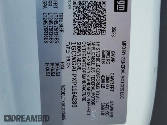 ✅ 2023 Chevrolet Express Cargo • VIN: 1GCWGAFPXP1164280 • Lot: 96016075. Wystawiony na Copart z przebiegiem 47 530 mil. Bezpłatny archiwum sprzedaży aukcyjnych z USA i szczegółowy raport historii pojazdu na DreamBid. Zdjęcie 12.