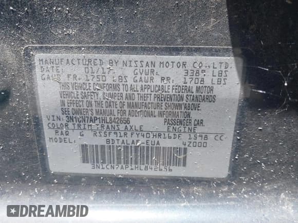 ✅ 2017 Nissan Versa SV • VIN: 3N1CN7AP1HL842656 • Lot: 42524283. Listed on IAAI with 187,546 mi. Free auction sales archive from the USA and detailed vehicle history report at DreamBid. Image 9.