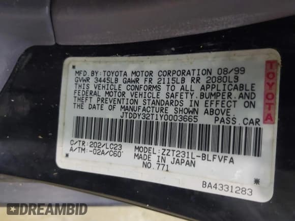 ✅ 2000 Toyota Celica GTS • VIN: JTDDY32T1Y0003665 • Lot: 42340293. Listed on IAAI with 206,239 mi. Free auction sales archive from the USA and detailed vehicle history report at DreamBid. Image 9.