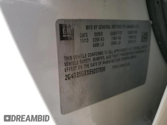 ✅ 2014 Buick Regal Premium II • VIN: 2G4GS5GXXE9207898 • Lot: 63014875. Listed on Copart with 84,981 mi. Free auction sales archive from the USA and detailed vehicle history report at DreamBid. Image 12.