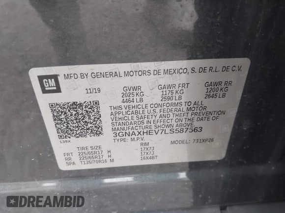 2020 Chevrolet Equinox LS с VIN 3GNAXHEV7LS587563, выставлен на аукционе IAAI как лот 42469761 с пробегом 113 303 миль миль и . История ставок и продаж доступна на DreamBid. Изображение 9.