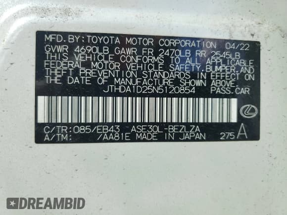 ✅ 2022 Lexus IS 300 • VIN: JTHDA1D25N5120854 • Lot: 90301555. Wystawiony na Copart z przebiegiem 18 255 mil. Bezpłatny archiwum sprzedaży aukcyjnych z USA i szczegółowy raport historii pojazdu na DreamBid. Zdjęcie 12.