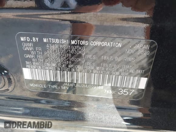 ✅ 2021 Mitsubishi Outlander ES • VIN: JA4APUAU2MU009168 • Lot: 43316709. Listed on IAAI with 27,685 mi. Free auction sales archive from the USA and detailed vehicle history report at DreamBid. Image 9.