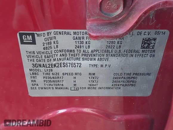 ✅ 2014 Chevrolet Captiva Sport LS • VIN: 3GNAL2EK2ES676572 • Lot: 41442166. Wystawiony na IAAI z przebiegiem 162 243 mil. Bezpłatny archiwum sprzedaży aukcyjnych z USA i szczegółowy raport historii pojazdu na DreamBid. Zdjęcie 9.