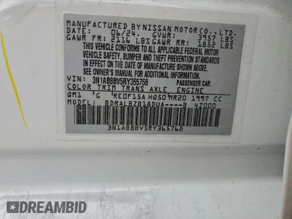 ✅ 2024 Nissan Sentra S • VIN: 3N1AB8BV5RY365768 • Lot: 93924255. Listed on Copart with 34,813 mi. Free auction sales archive from the USA and detailed vehicle history report at DreamBid. Image 13.