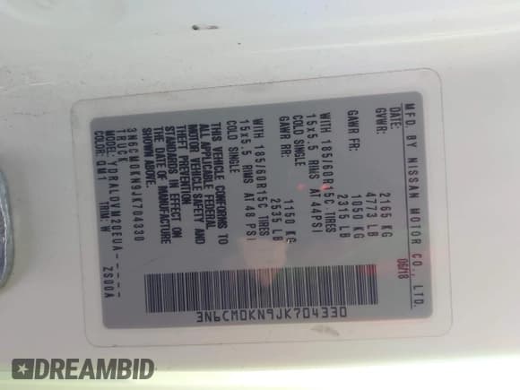 ✅ 2018 Nissan NV200 S • VIN: 3N6CM0KN9JK704330 • Lot: 41398802. Listed on IAAI with 158,999 mi. Free auction sales archive from the USA and detailed vehicle history report at DreamBid. Image 9.