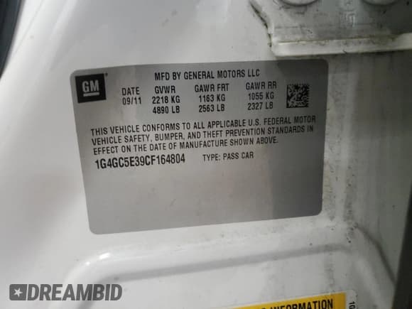 ✅ 2012 Buick LaCrosse Leather • VIN: 1G4GC5E39CF164804 • Lot: 59535175. Wystawiony na Copart z przebiegiem 142 384 mil. Bezpłatny archiwum sprzedaży aukcyjnych z USA i szczegółowy raport historii pojazdu na DreamBid. Zdjęcie 12.