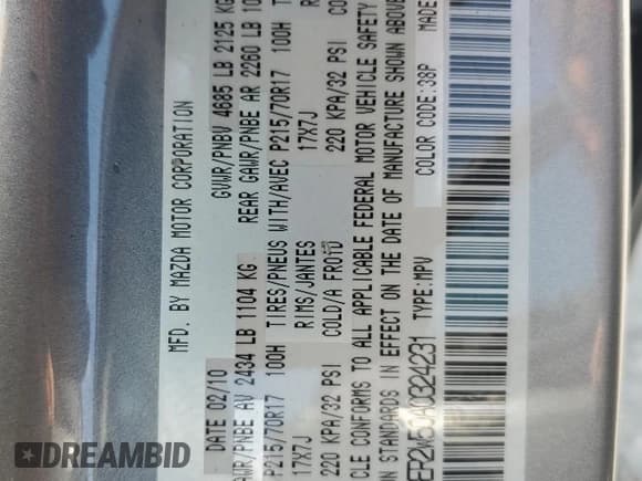 ✅ 2010 Mazda CX-7 Sport • VIN: JM3ER2W50A0324231 • Lot: 80760655. Listed on Copart with 97,111 mi. Free auction sales archive from the USA and detailed vehicle history report at DreamBid. Image 13.