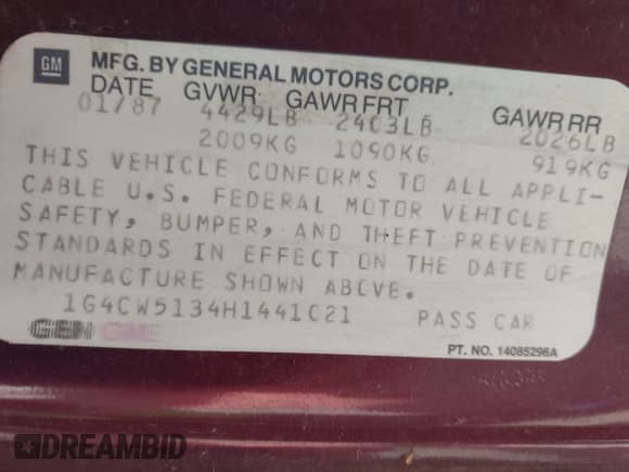✅ 1987 Buick Park Avenue • VIN: 1G4CW5134H1441021 • Lot: 42035116. Wystawiony na IAAI z przebiegiem 141 064 mil. Bezpłatny archiwum sprzedaży aukcyjnych z USA i szczegółowy raport historii pojazdu na DreamBid. Zdjęcie 9.