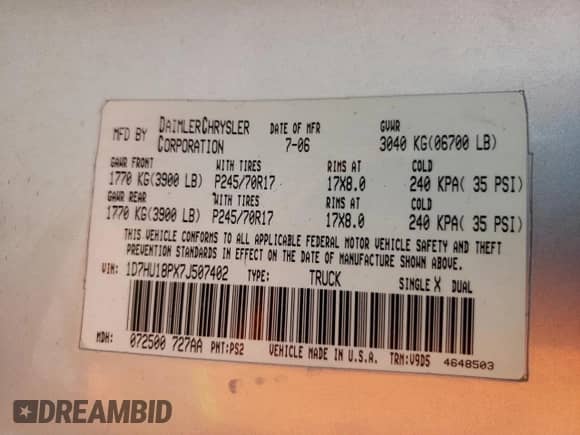 2007 Dodge 1500 ST с VIN 1D7HU18PX7J507402, выставлен на аукционе Copart как лот 66437554 с пробегом 118 546 миль миль и Чистый • Clean title. История ставок и продаж доступна на DreamBid. Изображение 12.