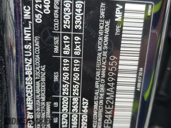 ✅ 2021 Mercedes-Benz GLE 350 • VIN: 4JGFB4KE2MA499559 • Lot: 86771365. Listed on Copart with 99,435 mi. Free auction sales archive from the USA and detailed vehicle history report at DreamBid. Image 13.