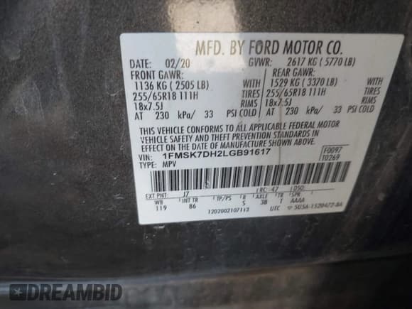 ✅ 2020 Ford Explorer XLT • VIN: 1FMSK7DH2LGB91617 • Лот: 43416143. Опубликован ранее на IAAI с пробегом 114 215 миль. Бесплатный доступ к архиву аукционных продаж из США и подробный отчёт об истории автомобиля на DreamBid. Изображение 9.