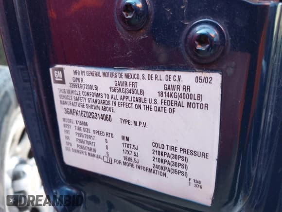 ✅ 2002 Chevrolet Suburban LS • VIN: 3GNFK16Z02G314060 • Лот: 41375407. Опубликован ранее на IAAI с пробегом Не указан. Бесплатный доступ к архиву аукционных продаж из США и подробный отчёт об истории автомобиля на DreamBid. Изображение 9.