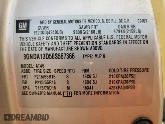 2008 Chevrolet HHR LS с VIN 3GNDA13D58S567366, выставлен на аукционе Copart как лот 79886734 с пробегом 86 672 миль миль и Списание • Salvage title. История ставок и продаж доступна на DreamBid. Изображение 14.