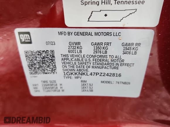 ✅ 2023 GMC Acadia SLE • VIN: 1GKKNKL47PZ242816 • Lot: 81562805. Listed on Copart with 10,370 mi. Free auction sales archive from the USA and detailed vehicle history report at DreamBid. Image 14.