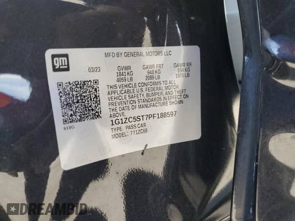 2023 Chevrolet Malibu LS z VIN 1G1ZC5ST7PF188597, wystawiony jako Copart lot #81487175 z przebiegiem 78 780 mil mil oraz Szkoda całkowita • Salvage title. Historia ofert i sprzedaży dostępna na DreamBid. Obrazek 12.