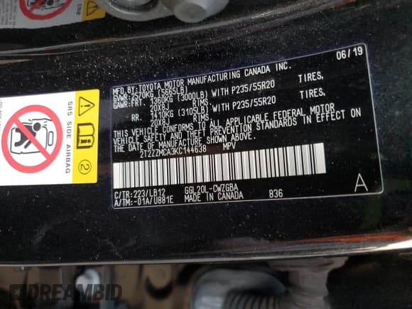 ✅ 2019 Lexus RX 350 • VIN: 2T2ZZMCA3KC144638 • Lot: 93453085. Listed on Copart with 57,174 mi. Free auction sales archive from the USA and detailed vehicle history report at DreamBid. Image 13.